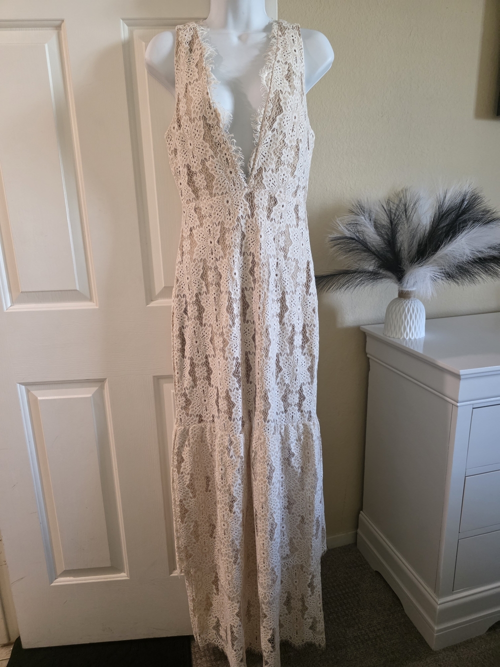 Wayf Cream Lace Maxi Dress